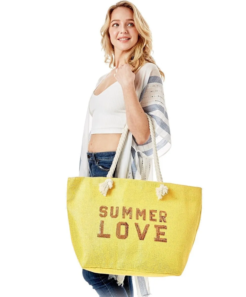 LOA375 Glitz Sequins Letter 'Summer Love' Beach Tote Bag