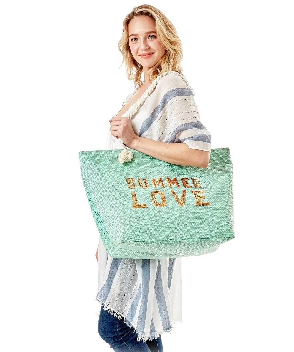 LOA375 Glitz Sequins Letter 'Summer Love' Beach Tote Bag