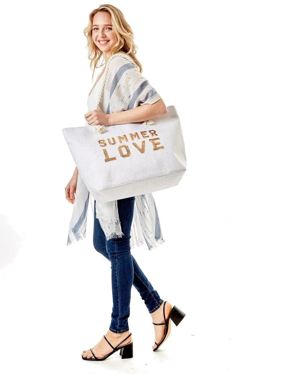 LOA375 Glitz Sequins Letter 'Summer Love' Beach Tote Bag