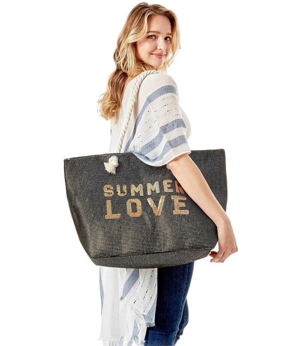 LOA375 Glitz Sequins Letter 'Summer Love' Beach Tote Bag