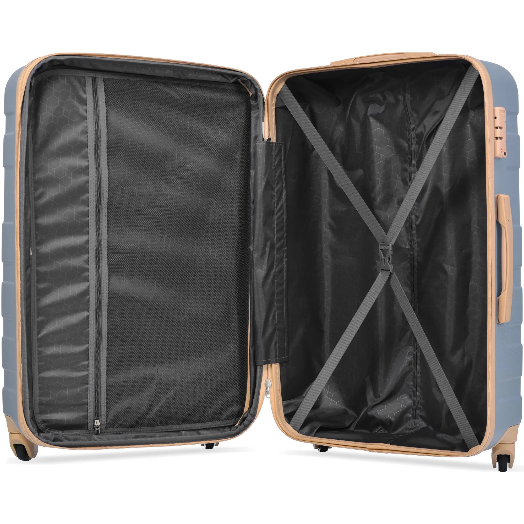 Luggage Sets 3 Piece, Expandable ABS Durable Suitcase with Hanging Toiletry Bag, Carry On Luggage Suitcase Set with 360° Spinner Wheels, Light Blue