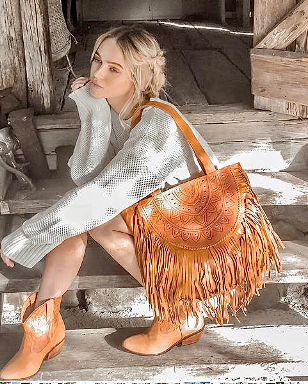 MAHIYA OPHELIA LEATHER BOHO BAG Tan