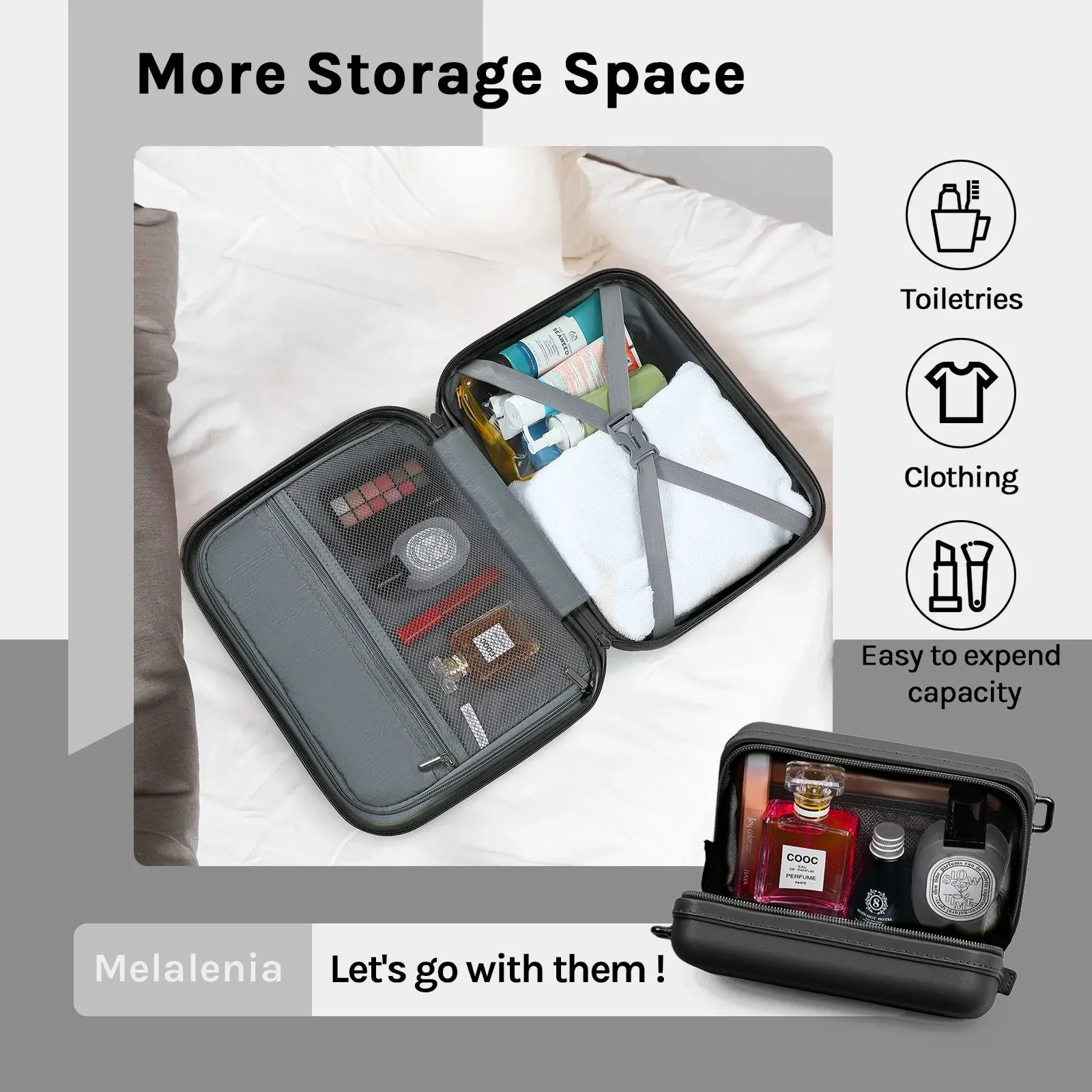 Melalenia 3-Piece Carry-on Luggage Set  PP Material Suitcase with Spinner Wheels Hardside TSA Lock(Black)