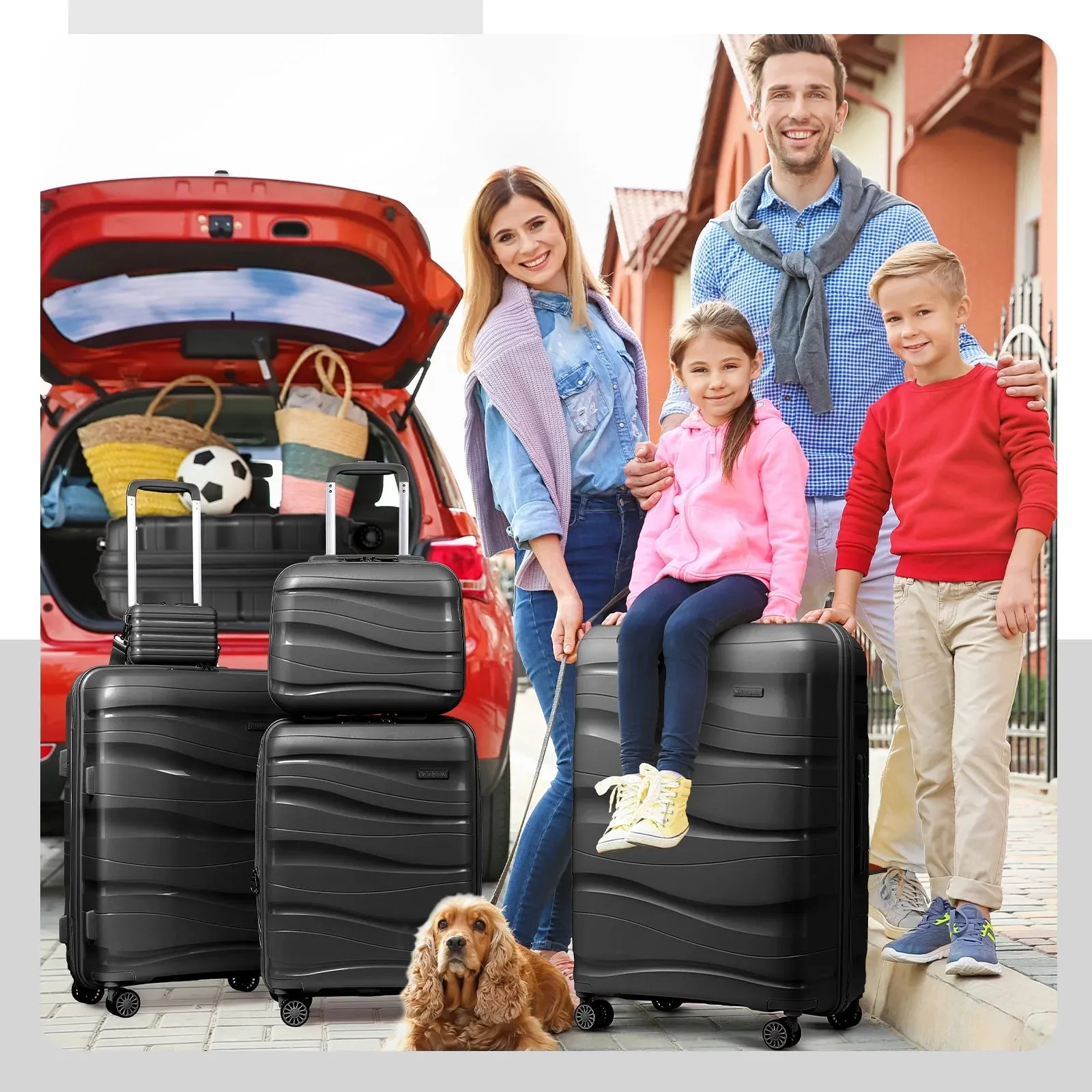 Melalenia 3-Piece Carry-on Luggage Set  PP Material Suitcase with Spinner Wheels Hardside TSA Lock(Black)