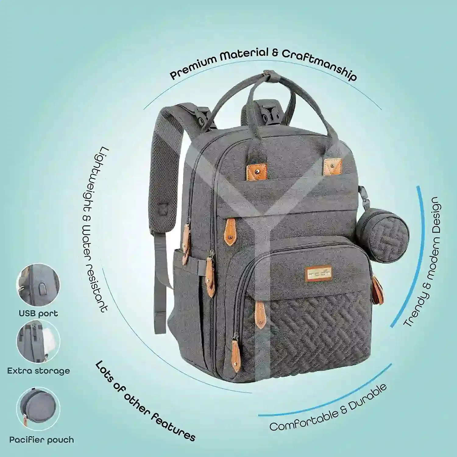 Moon Kary Me Diaper Bag Backpack With Pacifier Case (Dark Grey)