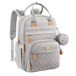 Moon Kary Me Diaper Bag Backpack With Pacifier Case (Light Grey)