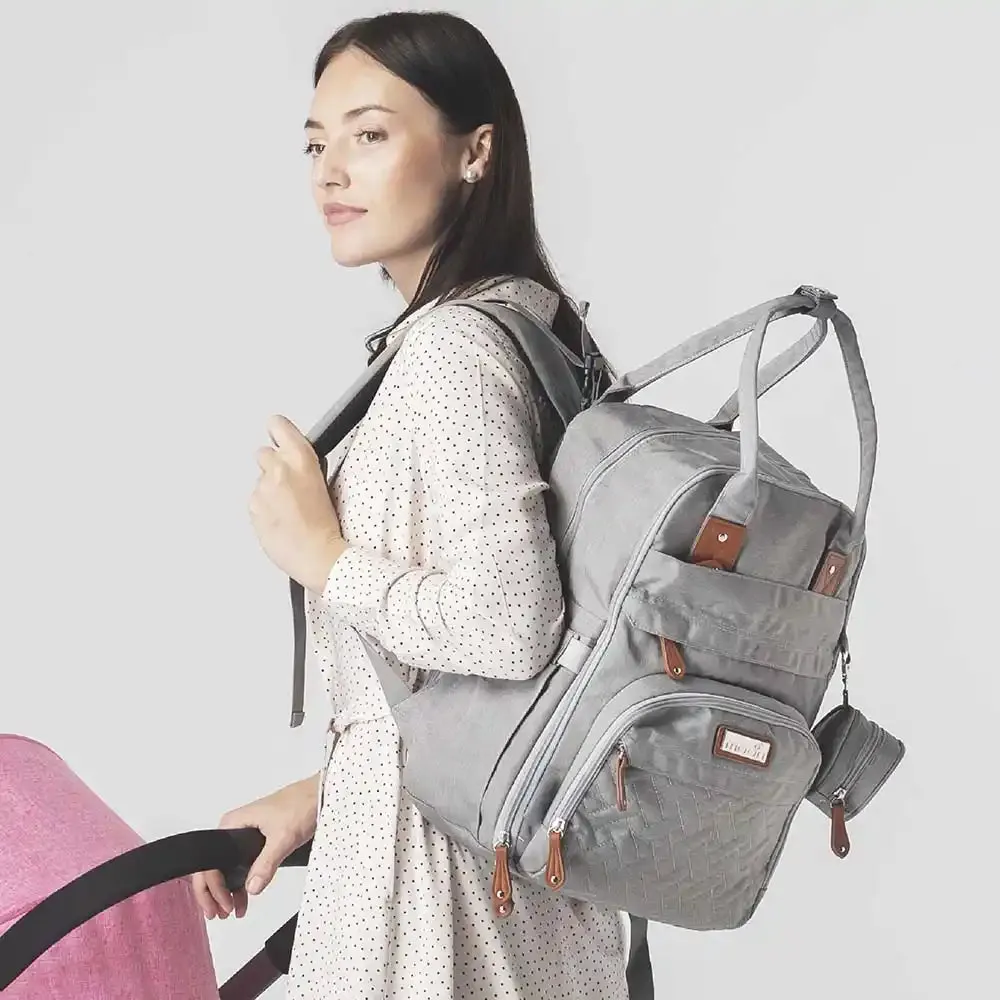Moon Kary Me Diaper Bag Backpack With Pacifier Case (Light Grey)