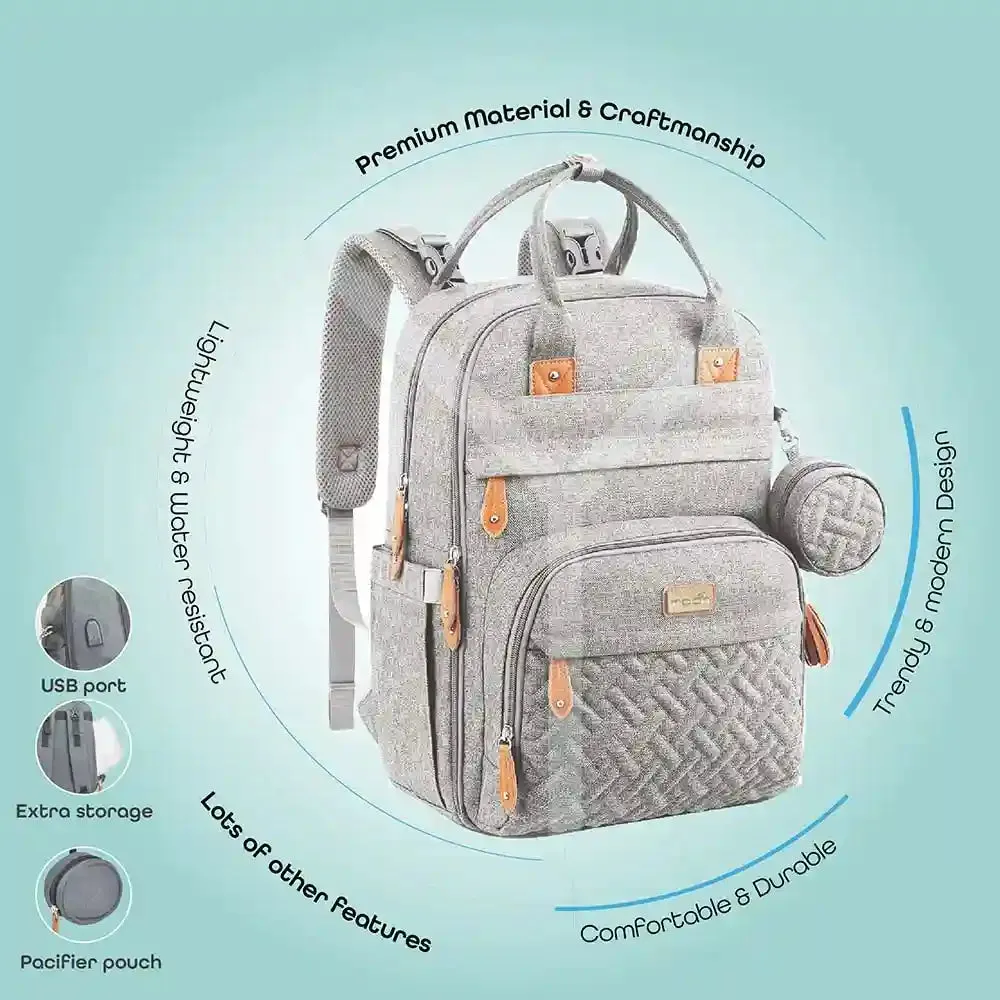 Moon Kary Me Diaper Bag Backpack With Pacifier Case (Light Grey)