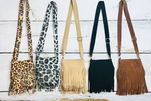 PU leopard tassel kids fashion bags cute purse