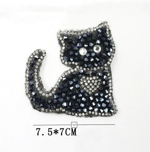 Rhinestone Iron on Patch - Crystal Patch - For Clothes Jacket Bag Hat - Crown Star Cat Music Note  Bling Sparkle DIY Embellishment Applique