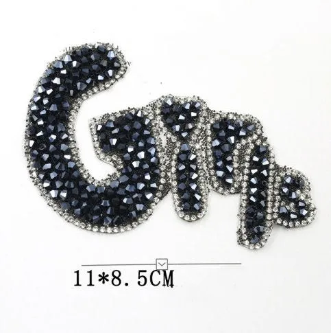 Rhinestone Iron on Patch - Crystal Patch - For Clothes Jacket Bag Hat - Crown Star Cat Music Note  Bling Sparkle DIY Embellishment Applique