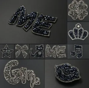 Rhinestone Iron on Patch - Crystal Patch - For Clothes Jacket Bag Hat - Crown Star Cat Music Note  Bling Sparkle DIY Embellishment Applique