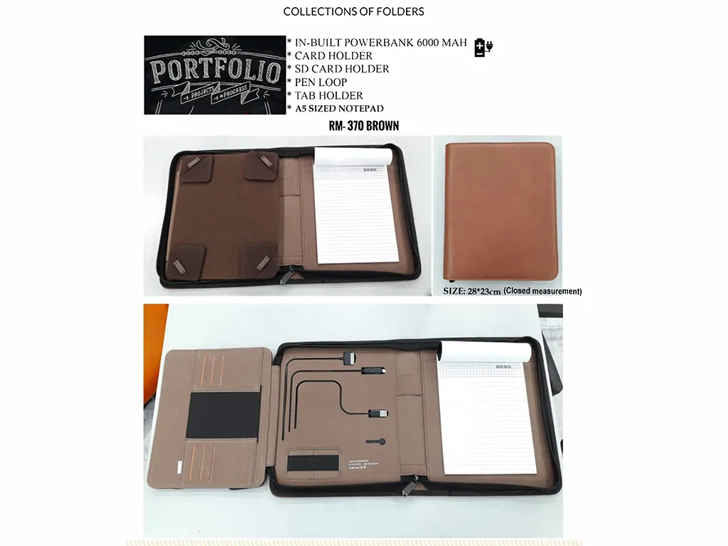 RM-370 - PU Leather Portfolio with in built 6000 MAH power bank