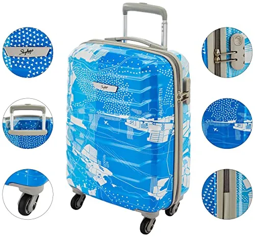 Skybags Trooper 55 Cms Small Cabin Polycarbonate Hard Sided 4 Spinner Wheels Luggage/Suitcase/Trolley Bag- Blue and White