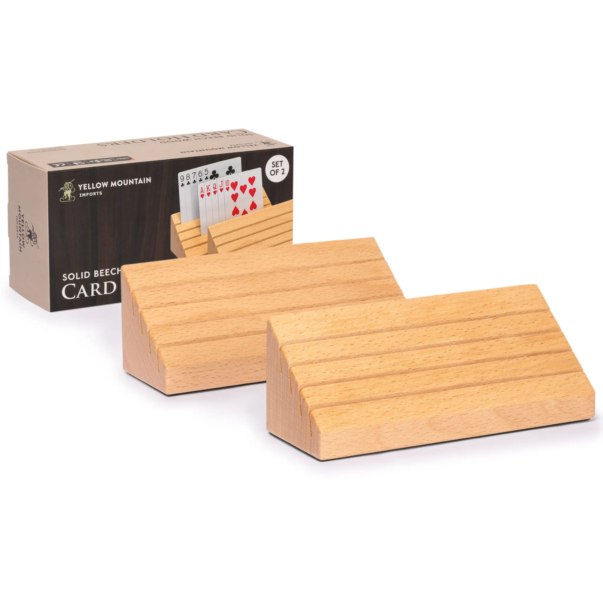 Standard-Size Solid Beechwood Playing Card Holders - Set of 2