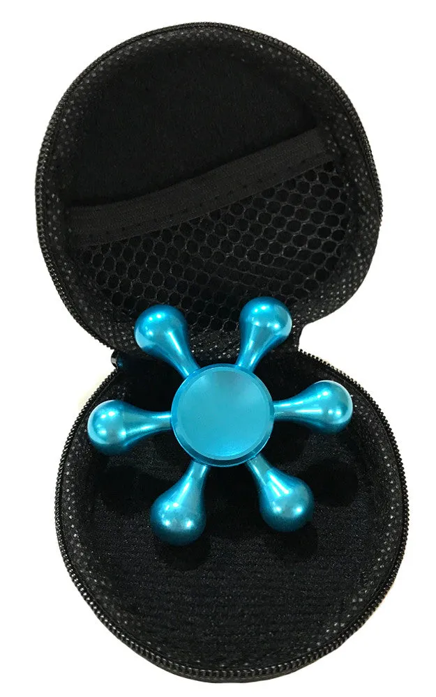T01-18 Blue Aluminum Six Wings Fidget Spinner with Case