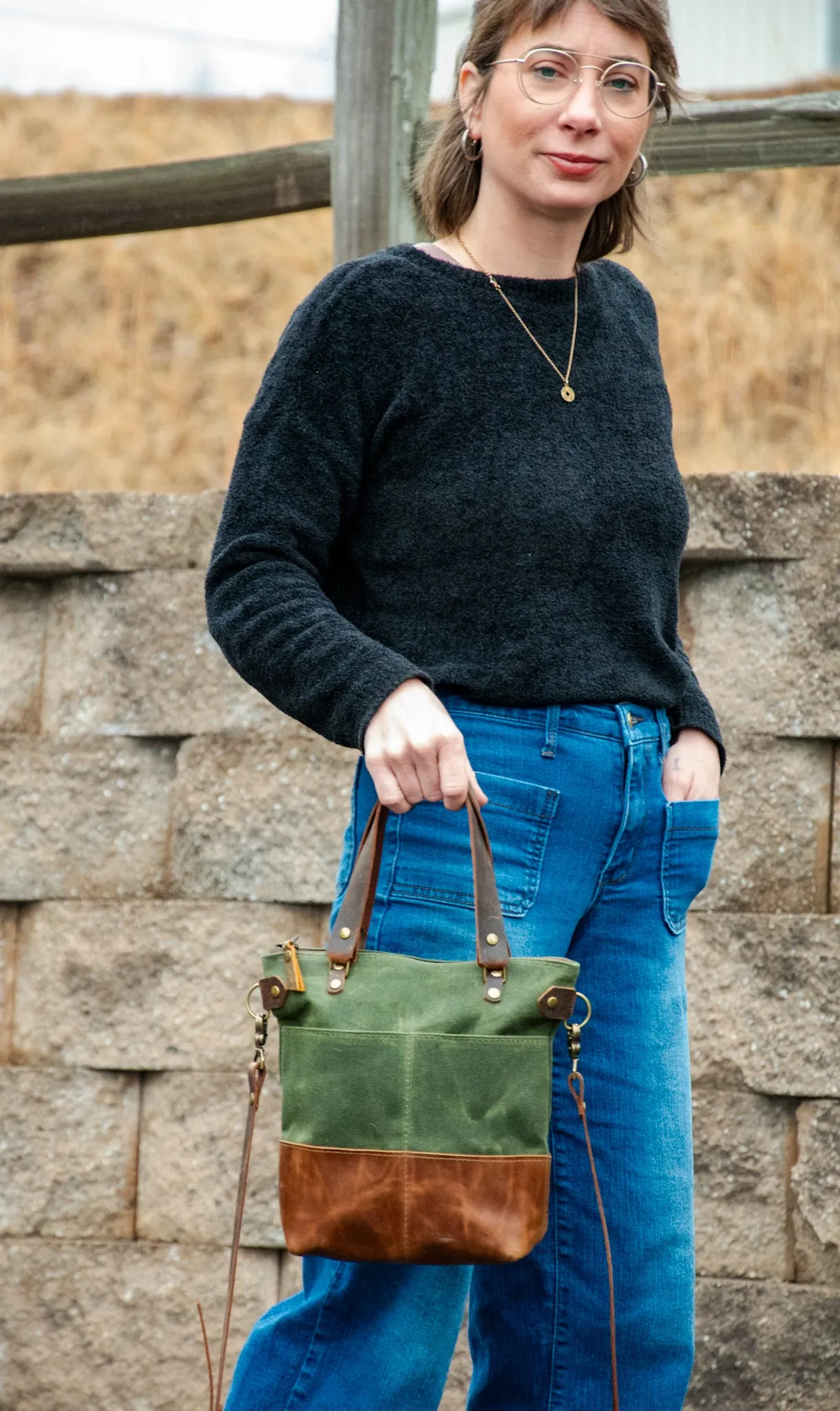 The MINI ML tote! | Waxed Canvas and leather tote bag | Small Crossbody Bags