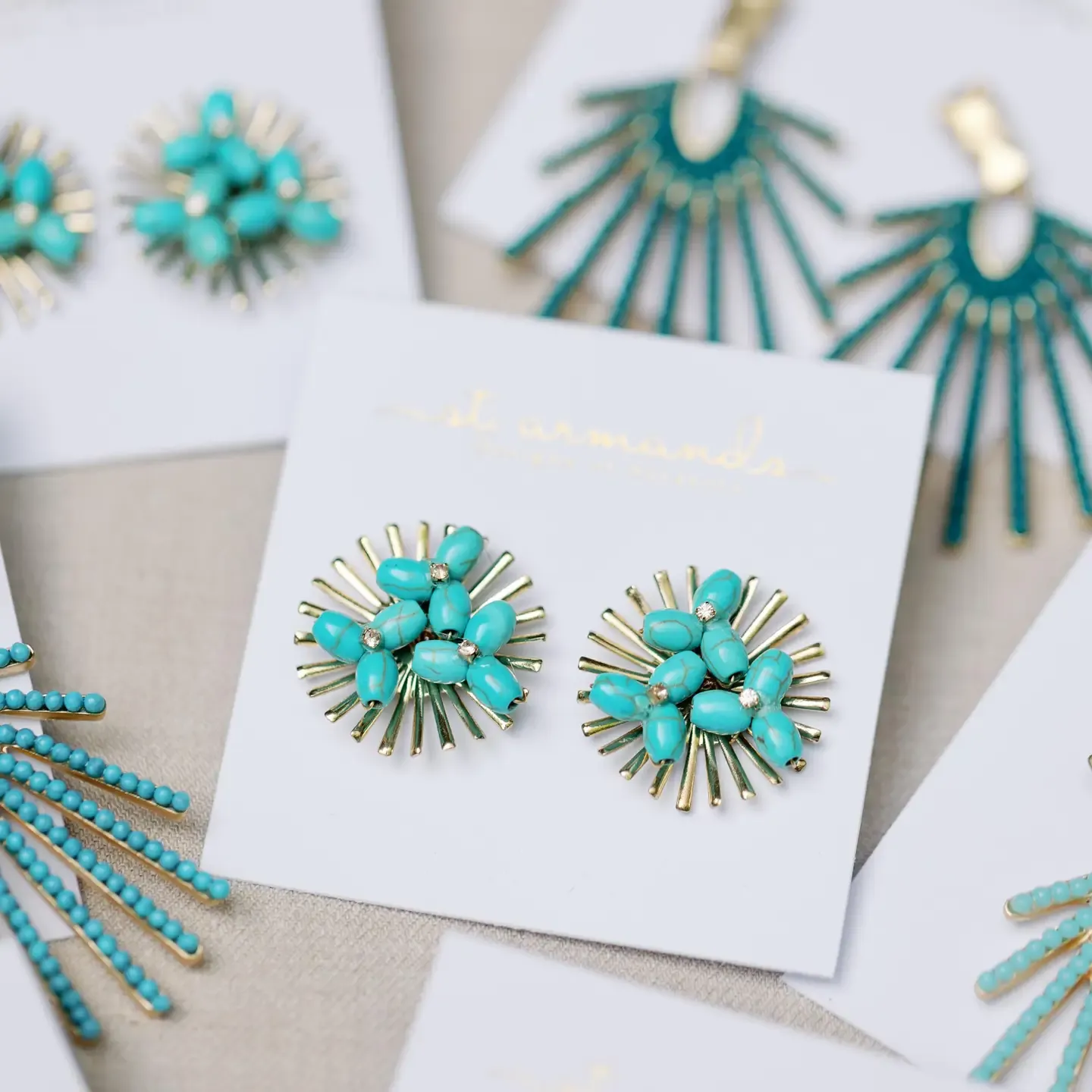 Turquoise Sunburst Statement Stud Earrings