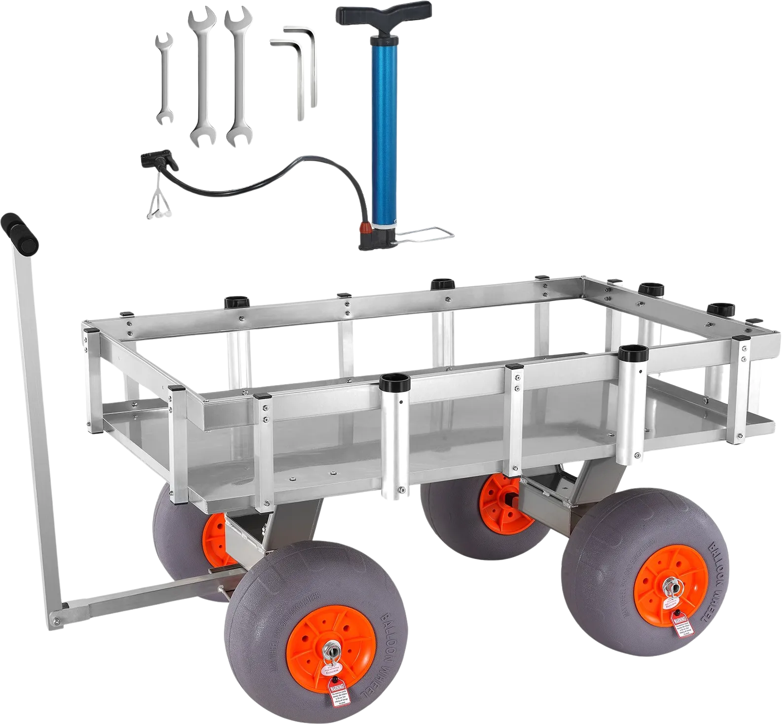 Vevor Beach Fishing Cart 500 lbs. Capacity 13" PU Balloon Tires Heavy-Duty Aluminum with 6 Rod Holders New