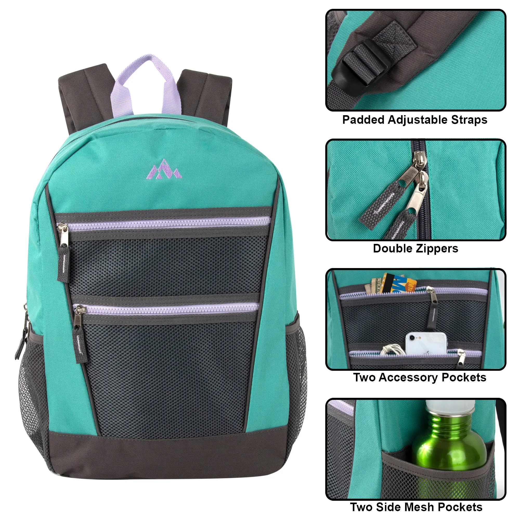Wholesale 43cm Double Front Zippered Backpacks 20L Capacity - 2 Colours