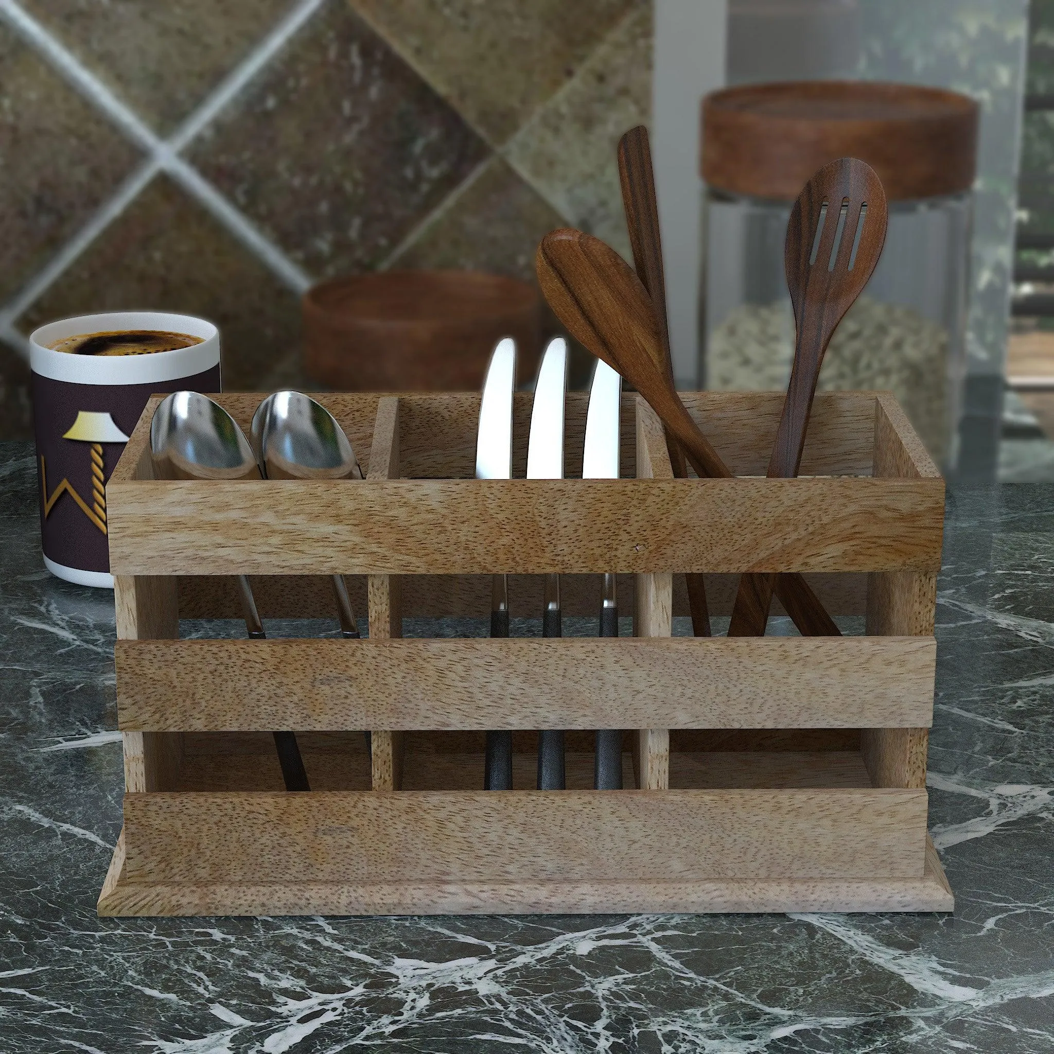 Wooden Twist Besteck 3 Compartments Cutlery Holder