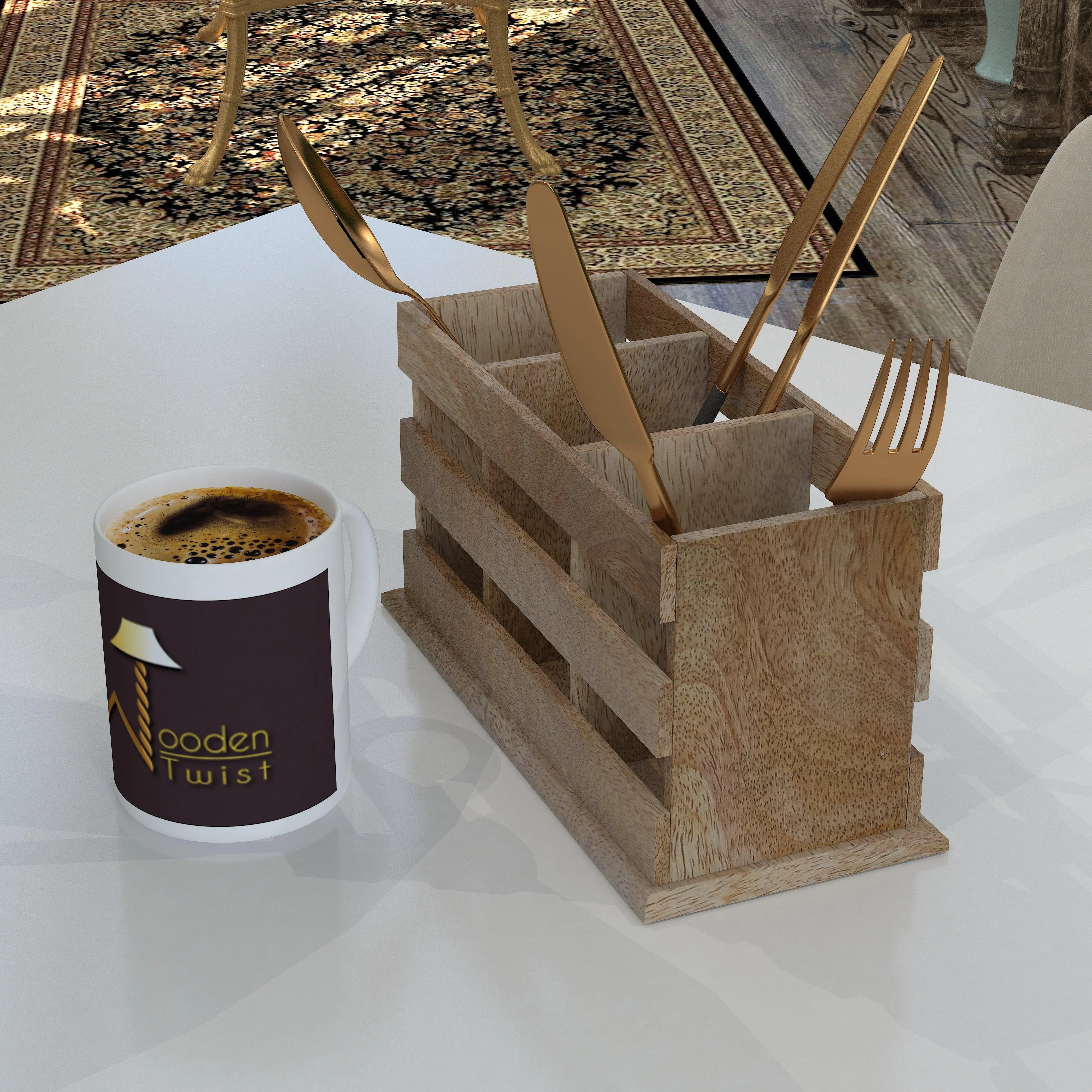Wooden Twist Besteck 3 Compartments Cutlery Holder